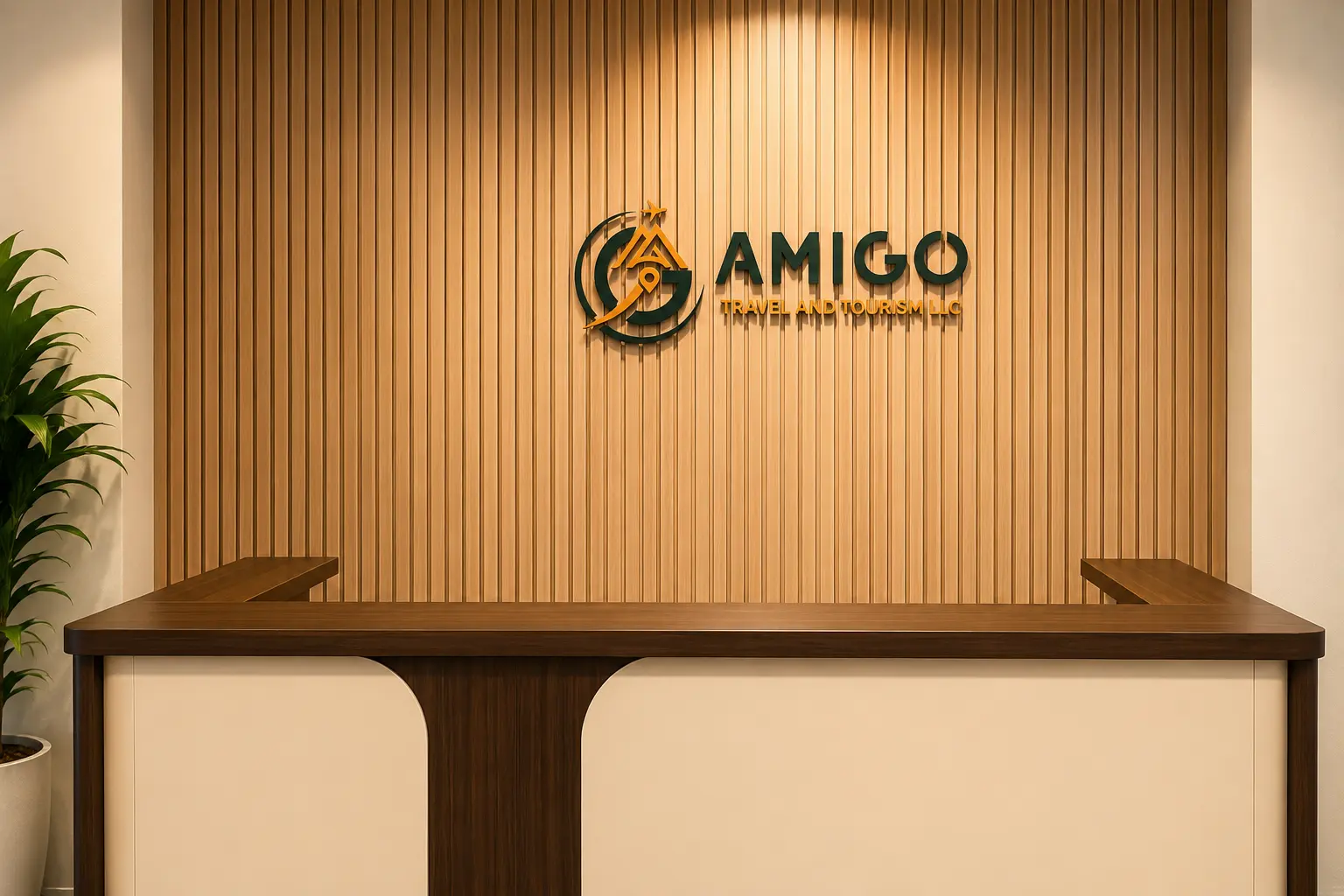 Amigo Travel and Tourism reception with company logo